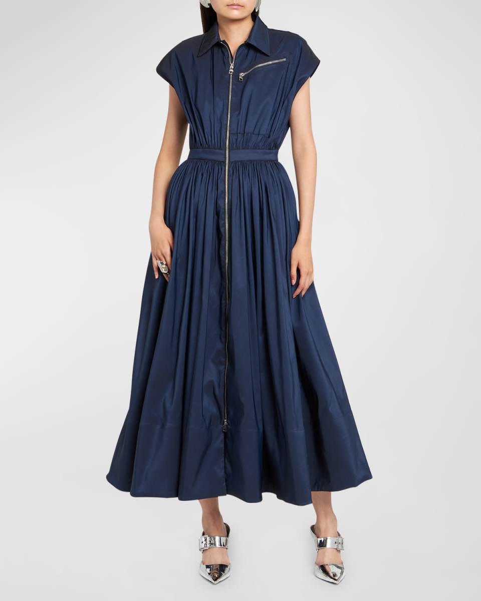 Collared Zip-Up Midi Dress